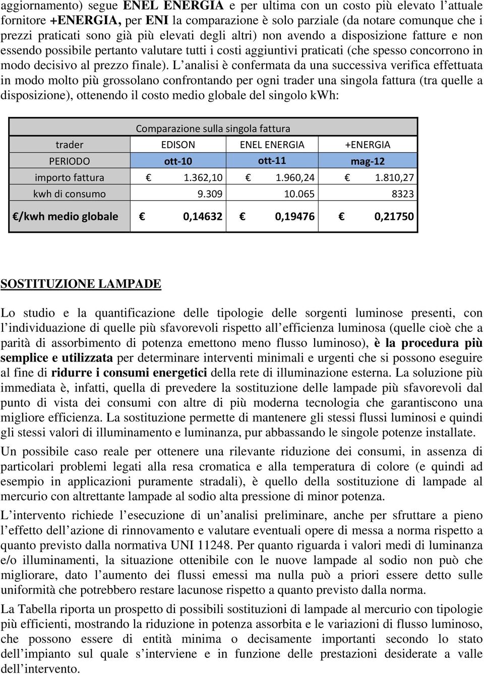 L analisi è confermata da una successiva verifica effettuata in modo molto più grossolano confrontando per ogni trader una singola fattura (tra quelle a disposizione), ottenendo il costo medio