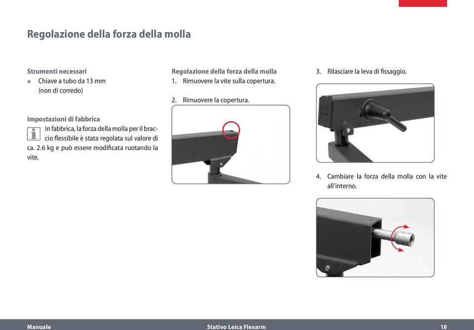 6 kg e può essere modificata ruotando la vite. Regolazione della forza della molla 1. Rimuovere la vite sulla copertura. 2.