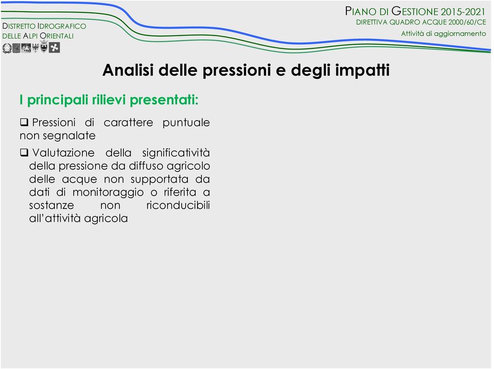 pressione da diffuso agricolo delle acque non supportata da dati