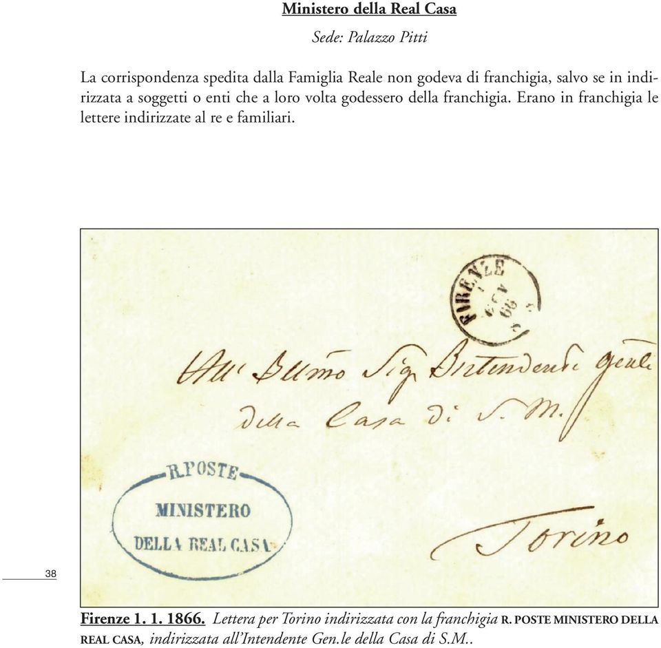 Erano in franchigia le lettere indirizzate al re e familiari. 38 Firenze 1. 1. 1866.
