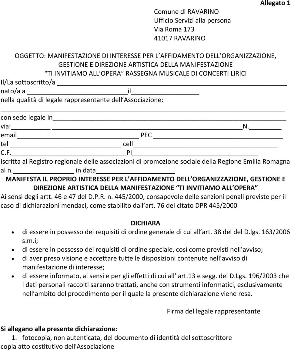 email PEC tel cell C.F. PI iscritta al Registro regionale delle associazioni di promozione sociale della Regione Emilia Romagna al n.