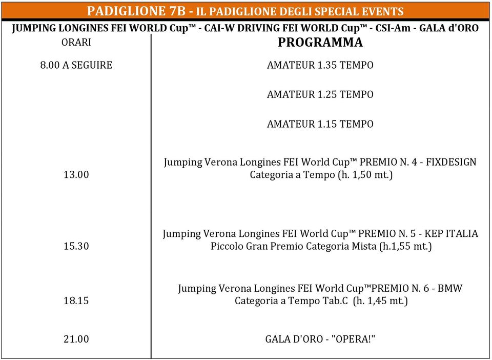 4 - FIXDESIGN Categoria a Tempo (h. 1,50 mt.) 15.30 Jumping Verona Longines FEI World Cup PREMIO N.