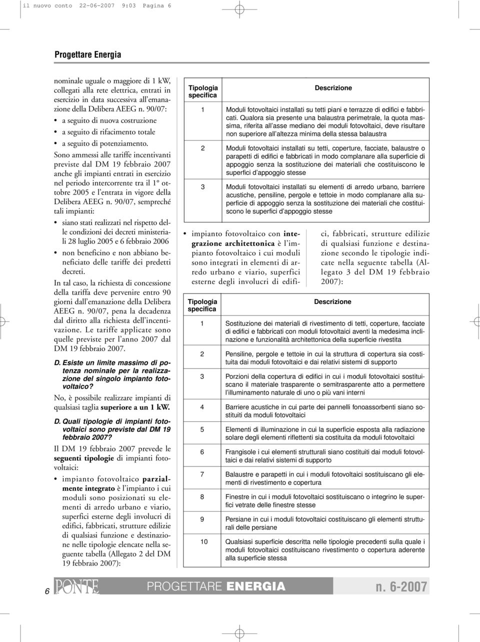 Sono ammessi alle tariffe incentivanti previste dal DM 19 febbraio 2007 anche gli impianti entrati in esercizio nel periodo intercorrente tra il 1 ottobre 2005 e l entrata in vigore della Delibera