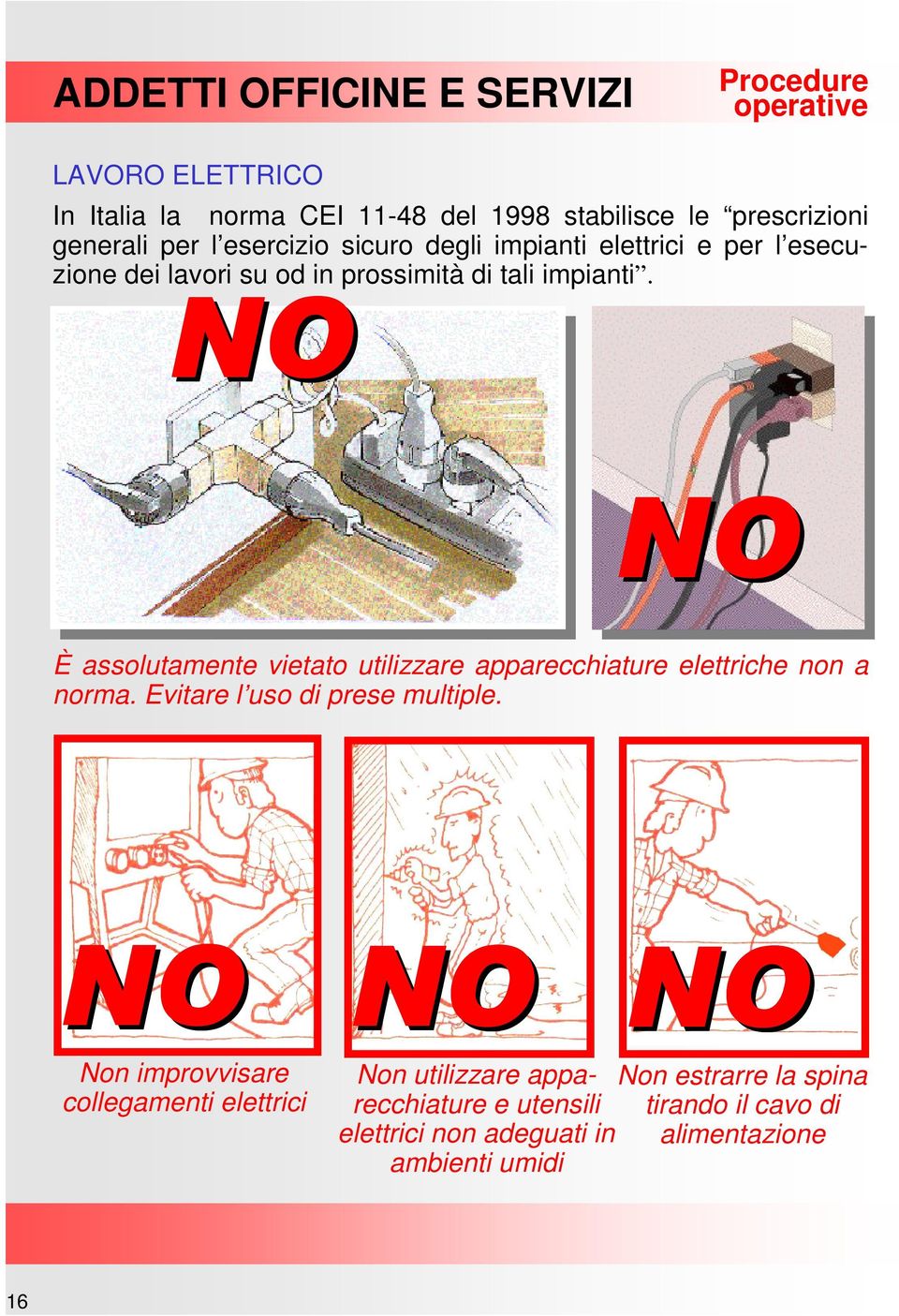 È assolutamente vietato utilizzare apparecchiature elettriche non a norma. Evitare l uso di prese multiple.