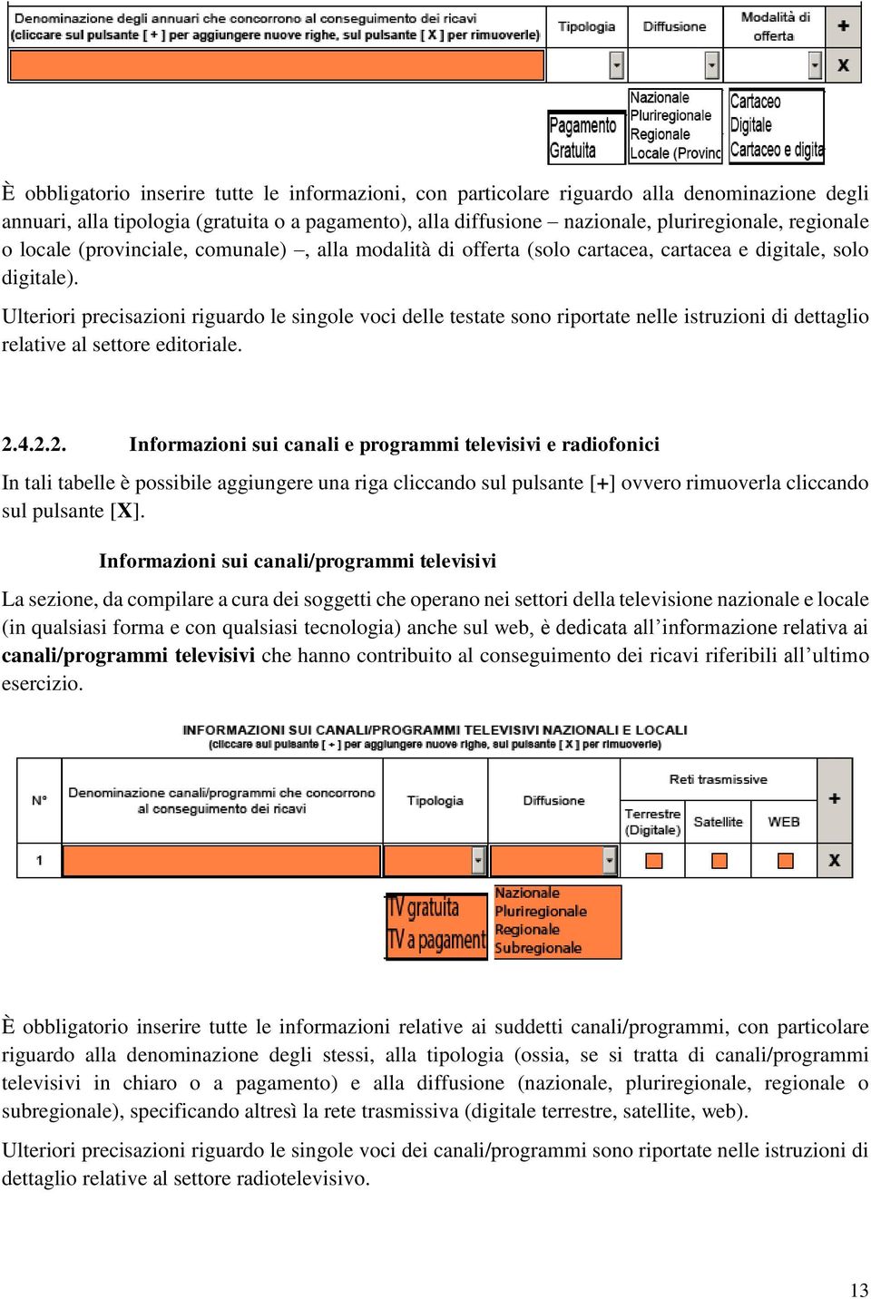 Ulteriori precisazioni riguardo le singole voci delle testate sono riportate nelle istruzioni di dettaglio relative al settore editoriale. 2.