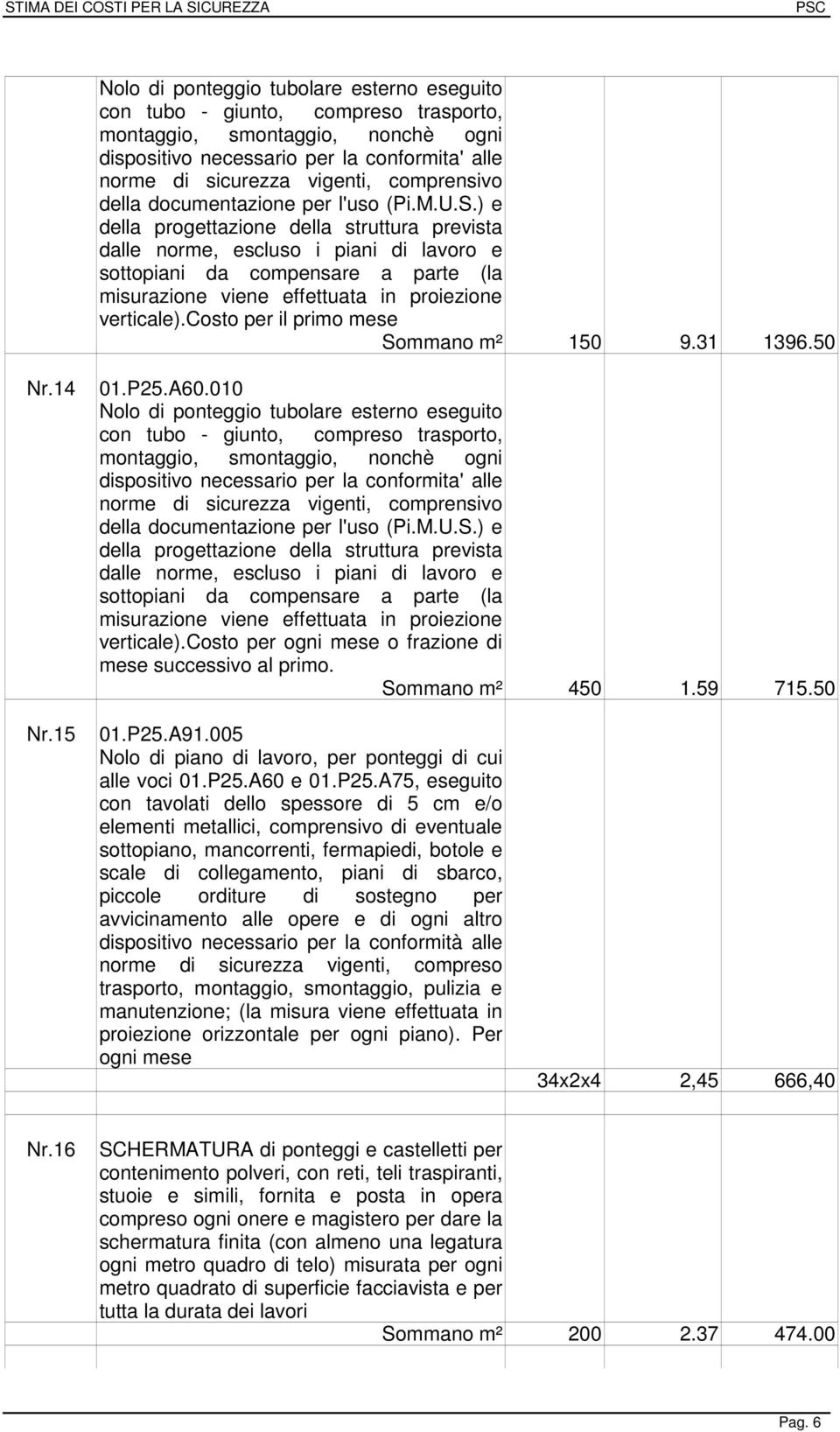 ) e della progettazione della struttura prevista dalle norme, escluso i piani di lavoro e sottopiani da compensare a parte (la misurazione viene effettuata in proiezione verticale).