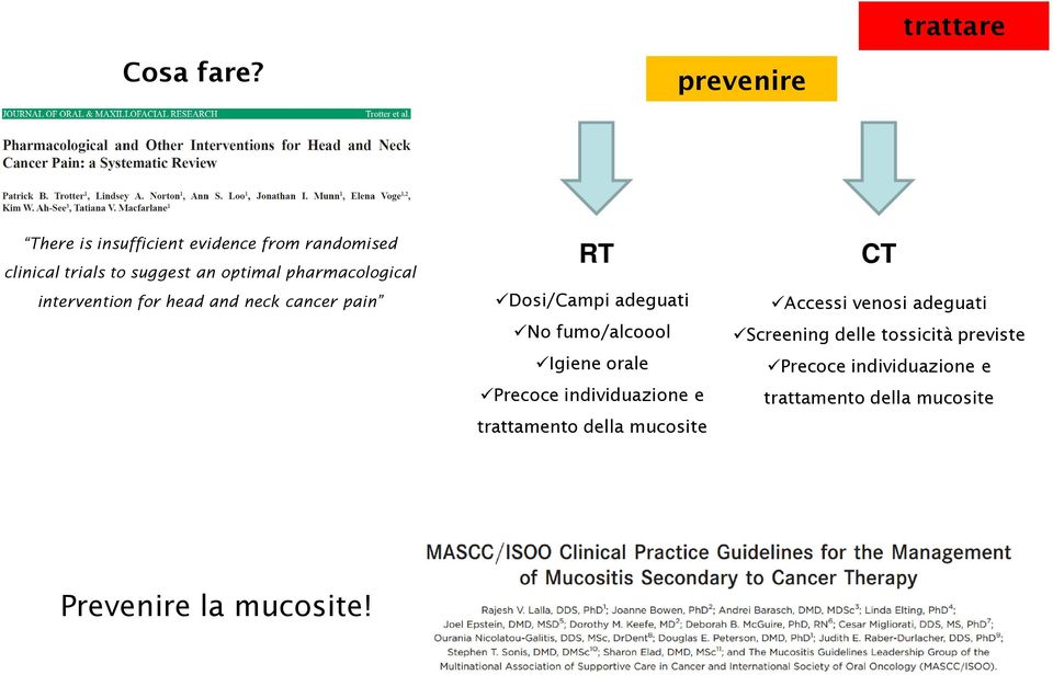 pharmacological intervention for head and neck cancer pain RT Dosi/Campi adeguati No fumo/alcoool