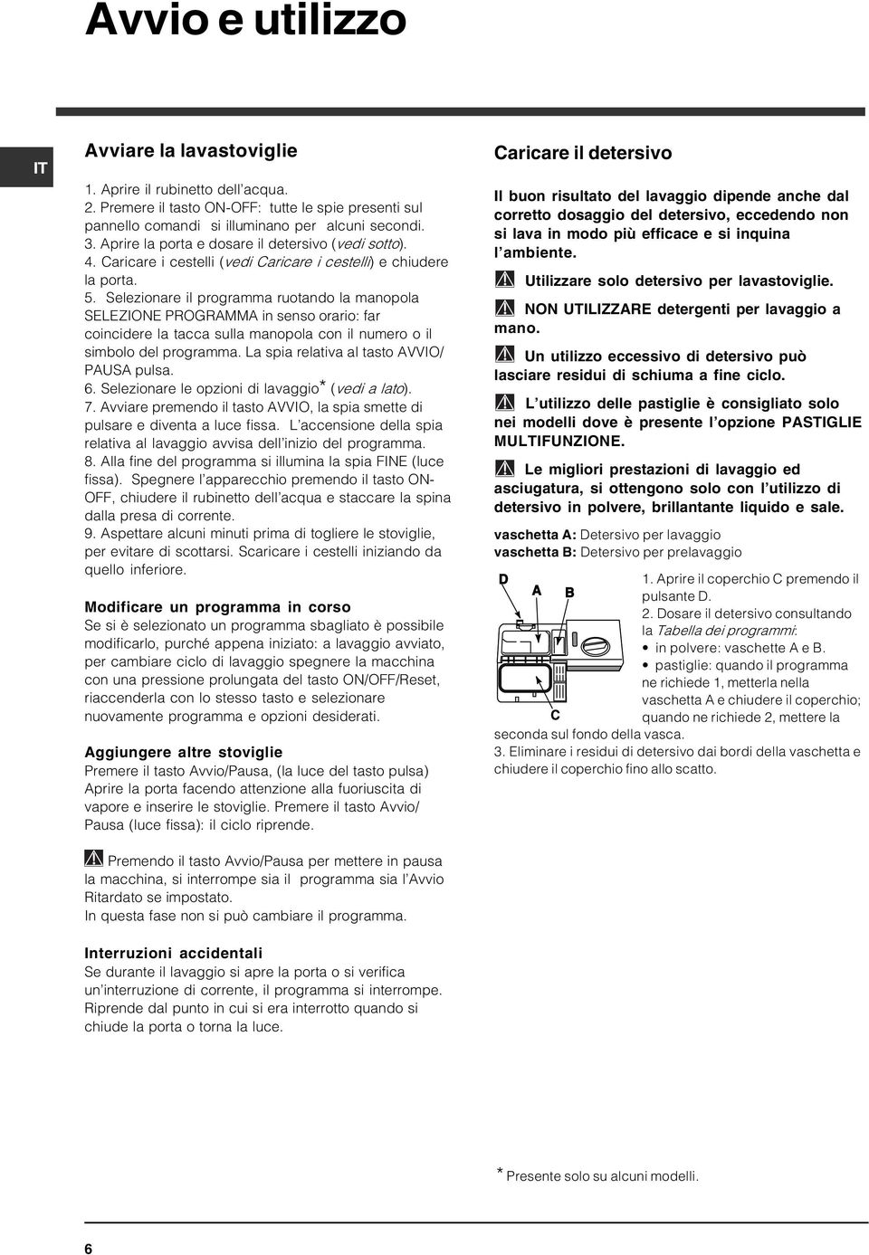 Selezionare il programma ruotando la manopola SELEZIONE PROGRAMMA in senso orario: far coincidere la tacca sulla manopola con il numero o il simbolo del programma.