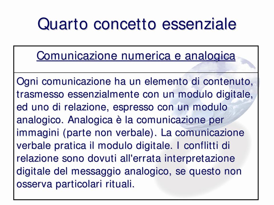 Analogica è la comunicazione per immagini (parte non verbale). La comunicazione verbale pratica il modulo digitale.