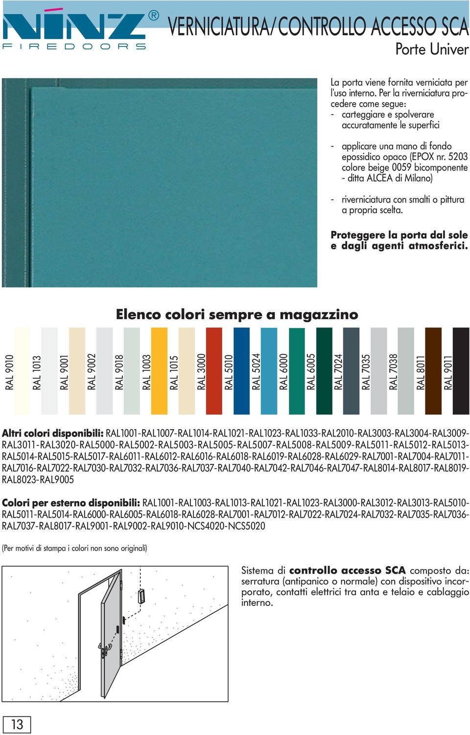 5203 colore beige 0059 bicomponente - ditta ALCEA di Milano) - riverniciatura con smalti o pittura a propria scelta. Proteggere la porta dal sole e dagli agenti atmosferici.