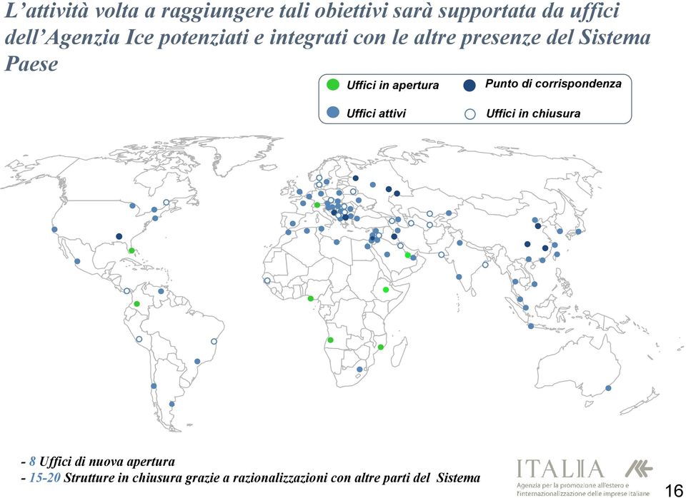 Punto di corrispondenza Uffici attivi Uffici in chiusura - 8 Uffici di nuova apertura