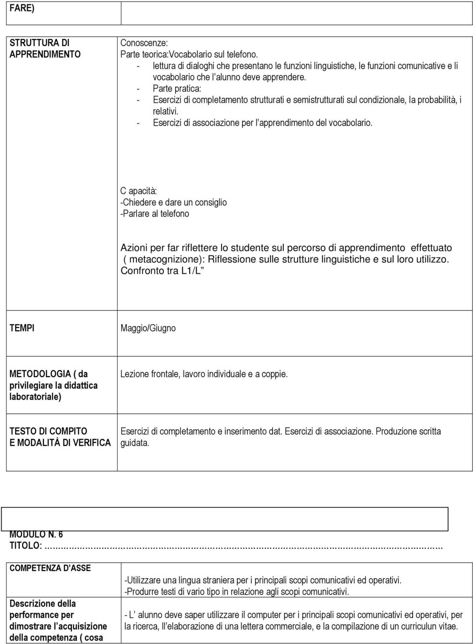 C apacità: -Chiedere e dare un consiglio -Parlare al telefono ( metacognizione): Riflessione sulle strutture linguistiche e sul loro utilizzo.