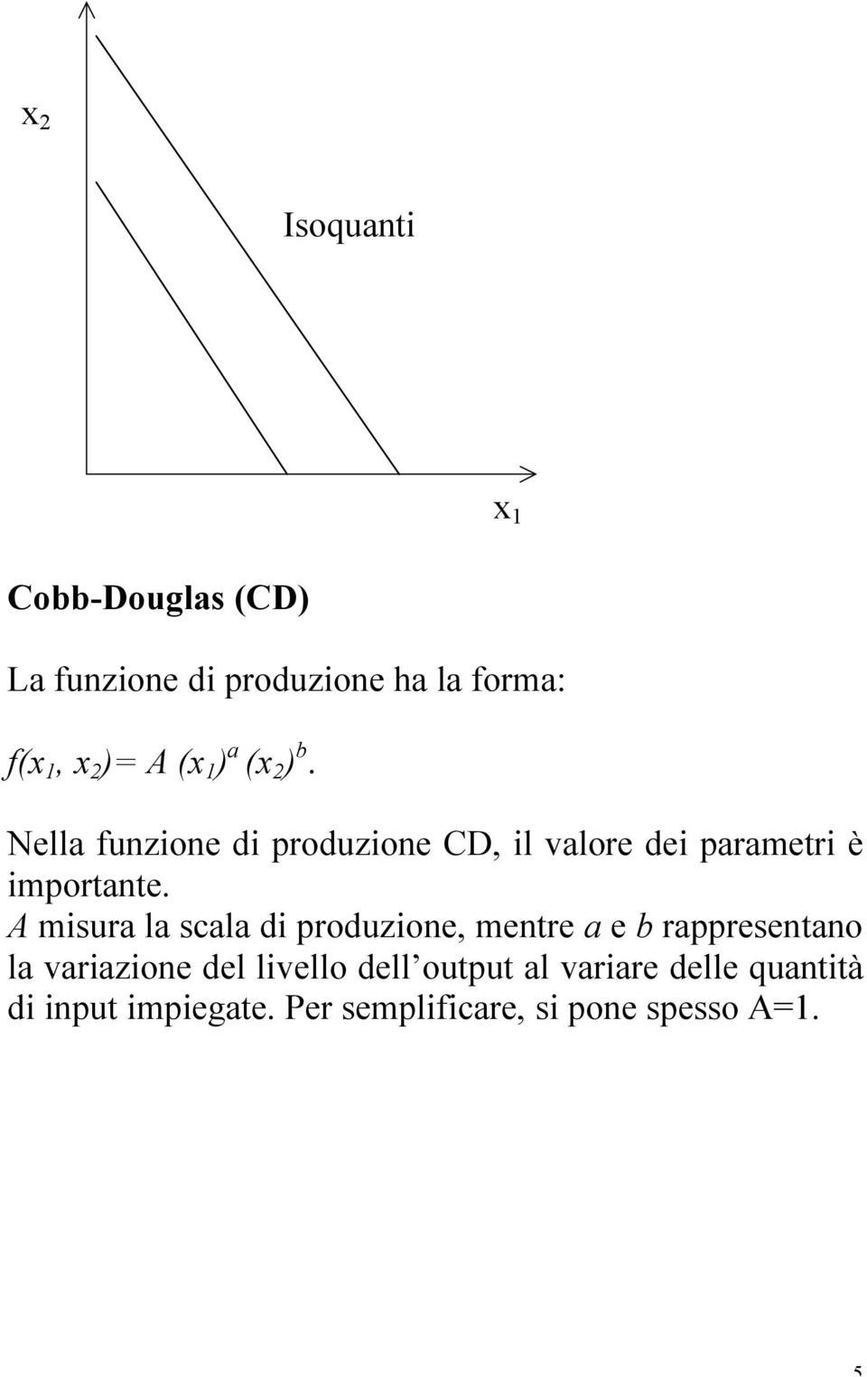 A misura la scala di produzione, mentre a e b rappresentano la variazione del livello dell