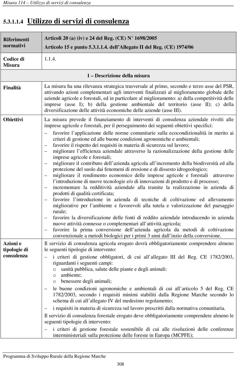 del Reg. (CE) N 1698/2005 Articolo 15 e punto 5.3.1.1.4.