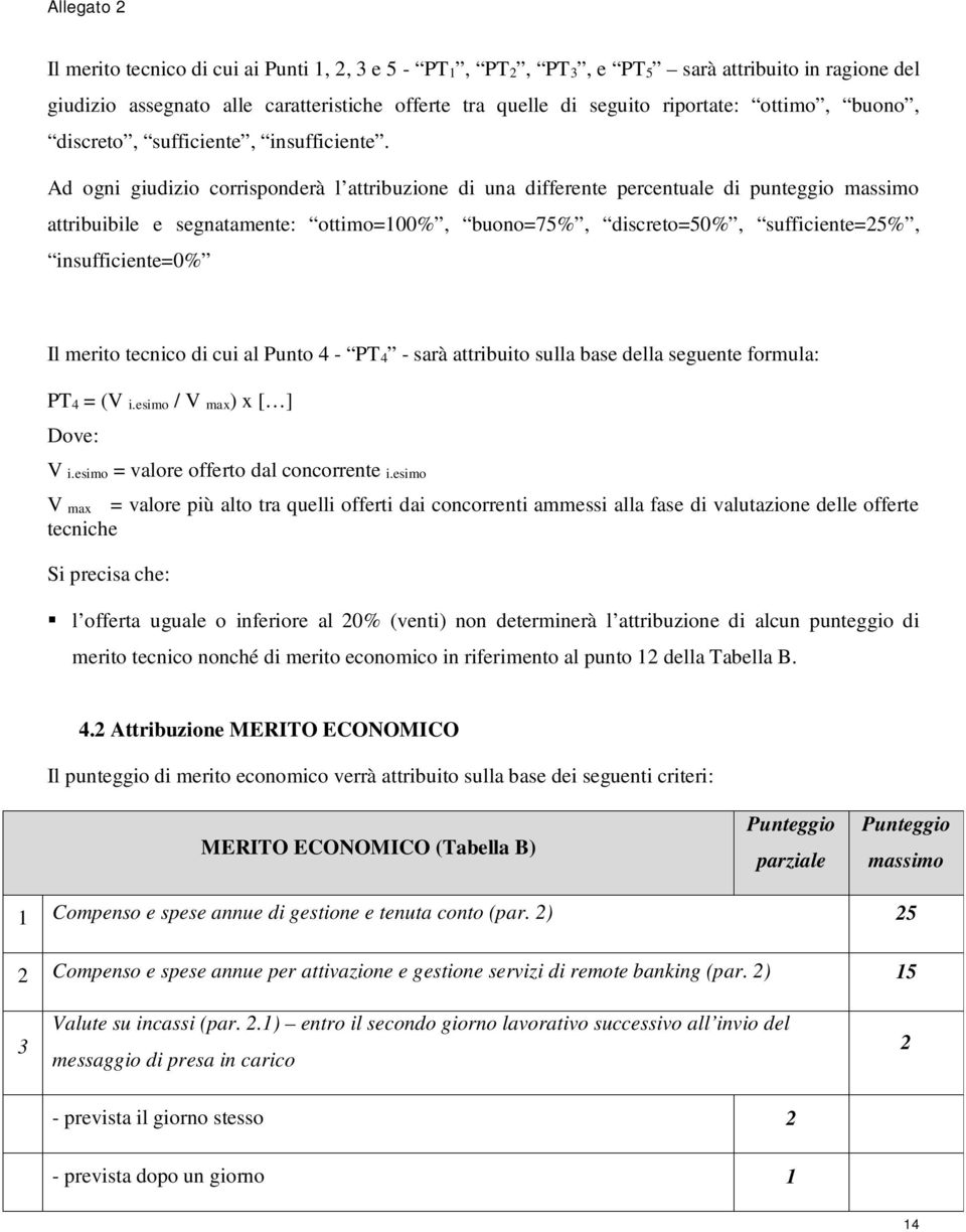 Ad ogni giudizio corrisponderà l attribuzione di una differente percentuale di punteggio massimo attribuibile e segnatamente: ottimo=100%, buono=75%, discreto=50%, sufficiente=25%, insufficiente=0%