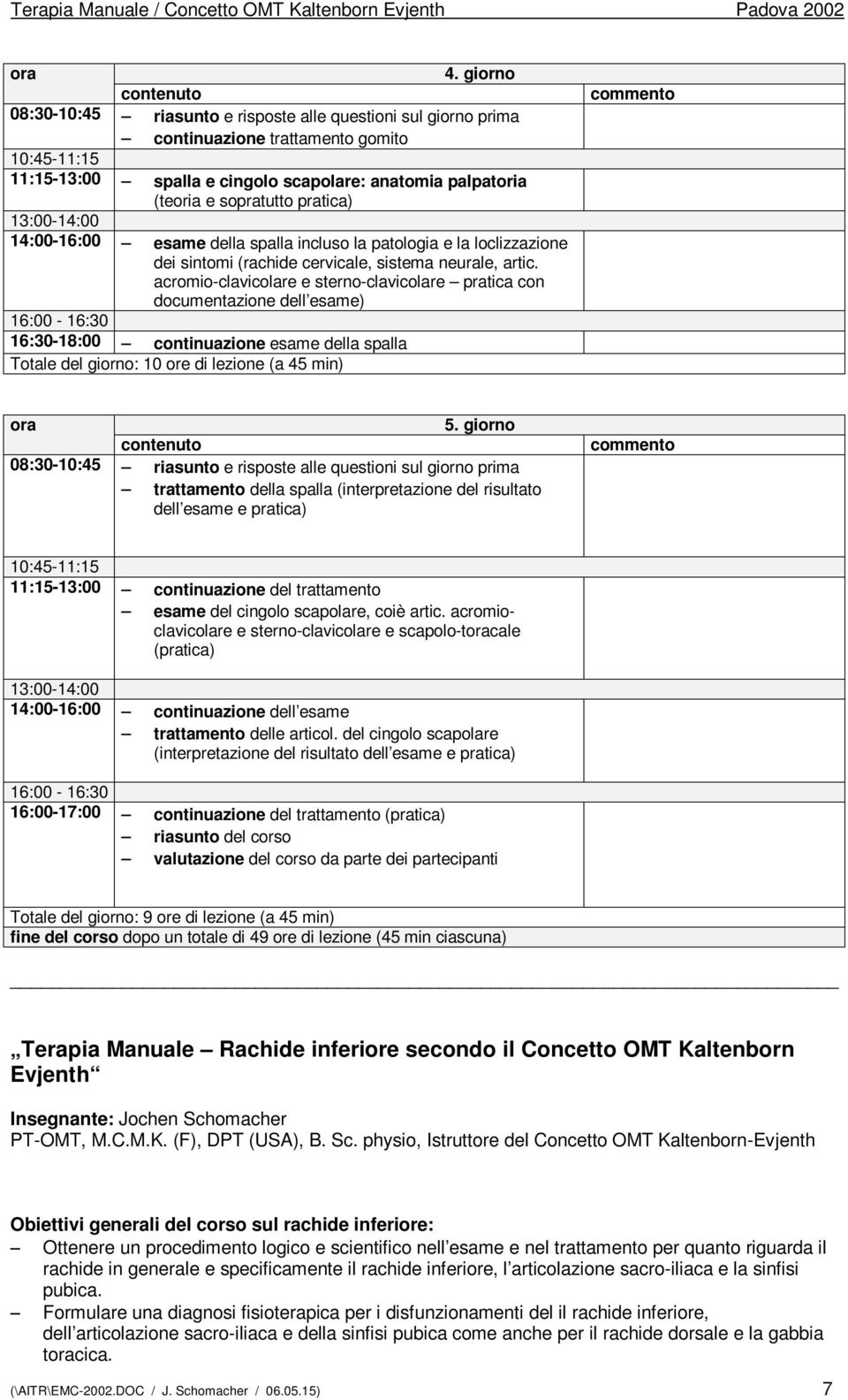 giorno trattamento della spalla (interpretazione del risultato dell esame e pratica) 11:15-13:00 continuazione del trattamento esame del cingolo scapolare, coiè artic.