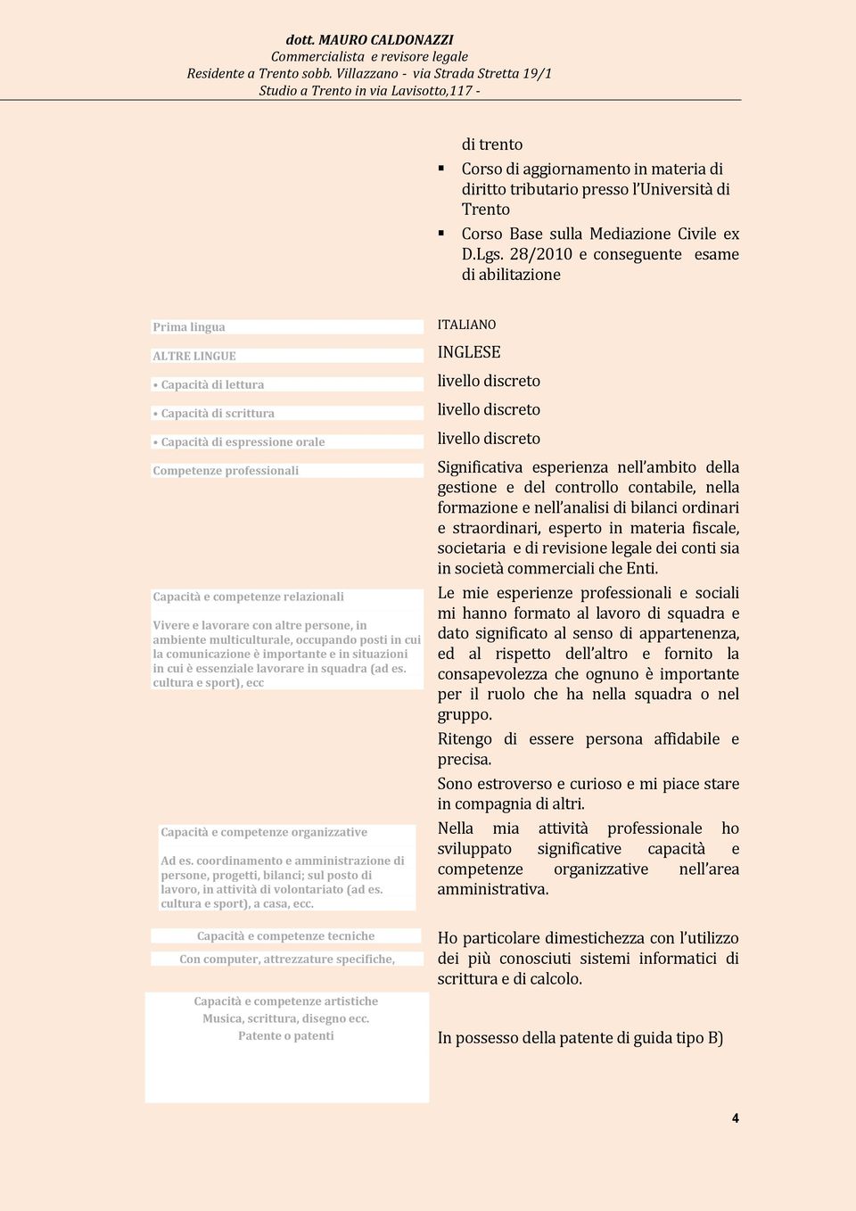 relazionali Vivere e lavorare con altre persone, in ambiente multiculturale, occupando posti in cui la comunicazione è importante e in situazioni in cui è essenziale lavorare in squadra (ad es.