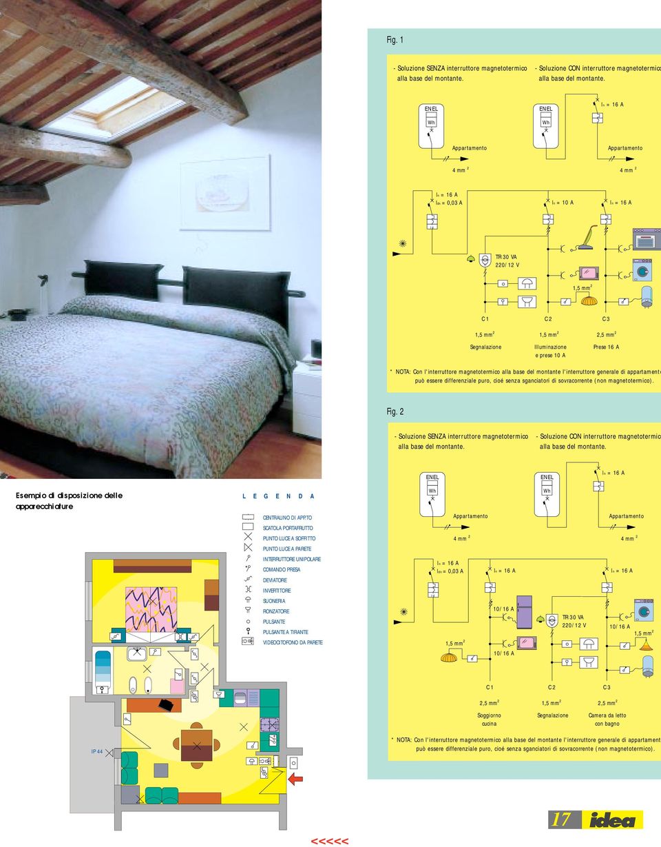 prese A * NOTA: Con l'interruttore magnetotermico alla base del montante l'interruttore generale di appartamento può essere differenziale puro, cioé senza sganciatori di sovracorrente (non