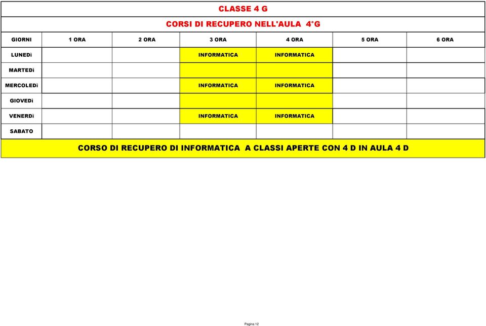 INFORMATICA GIOVEDì VENERDì INFORMATICA INFORMATICA CORSO