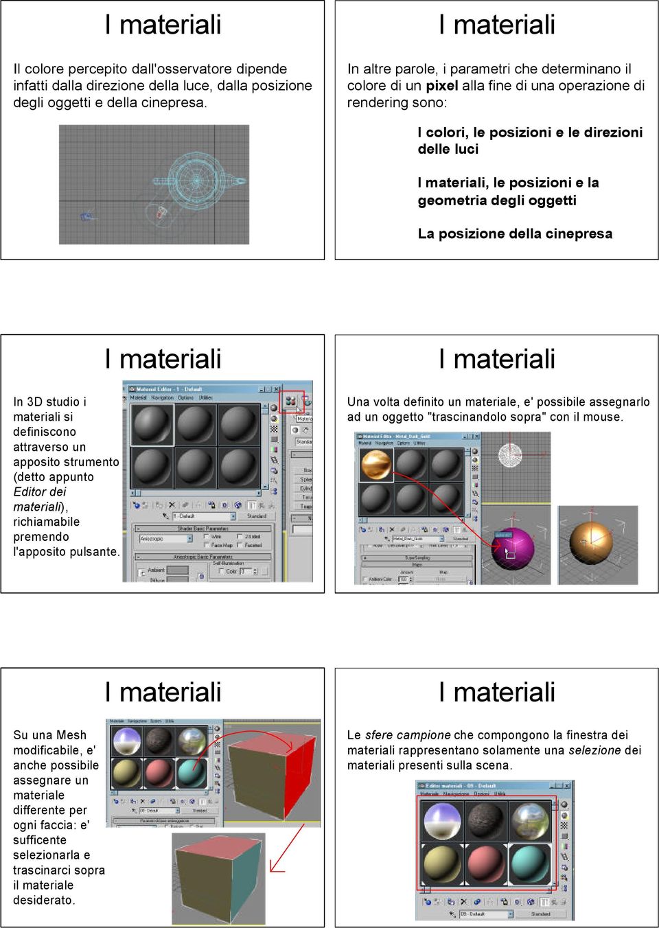 ciepresa I 3D studio i materiai si defiiscoo attraverso u apposito strumeto (detto apputo Editor dei materiai), richiamabie premedo 'apposito pusate.