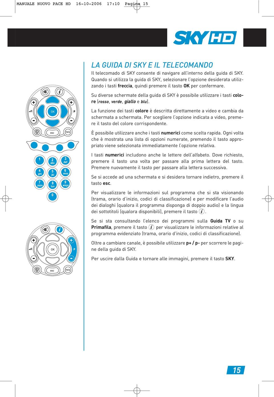 Su diverse schermate della guida di SKY è possibile utilizzare i tasti colore (rosso, verde, giallo e blu).