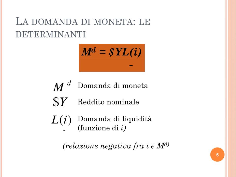 Reddito nominale Domanda di liquidità