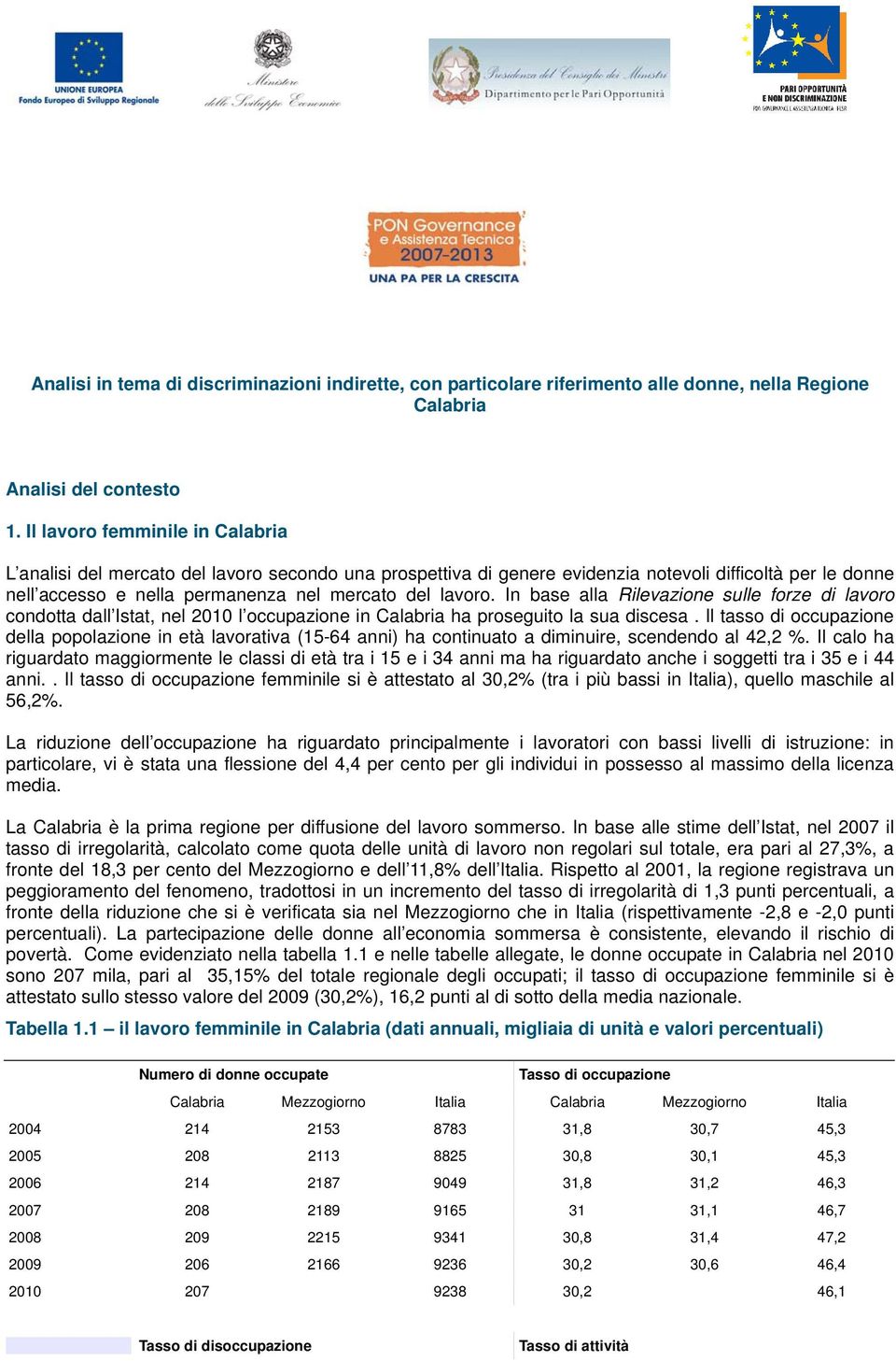 In base alla Rilevazione sulle forze di lavoro condotta dall Istat, nel 2010 l occupazione in Calabria ha proseguito la sua discesa.