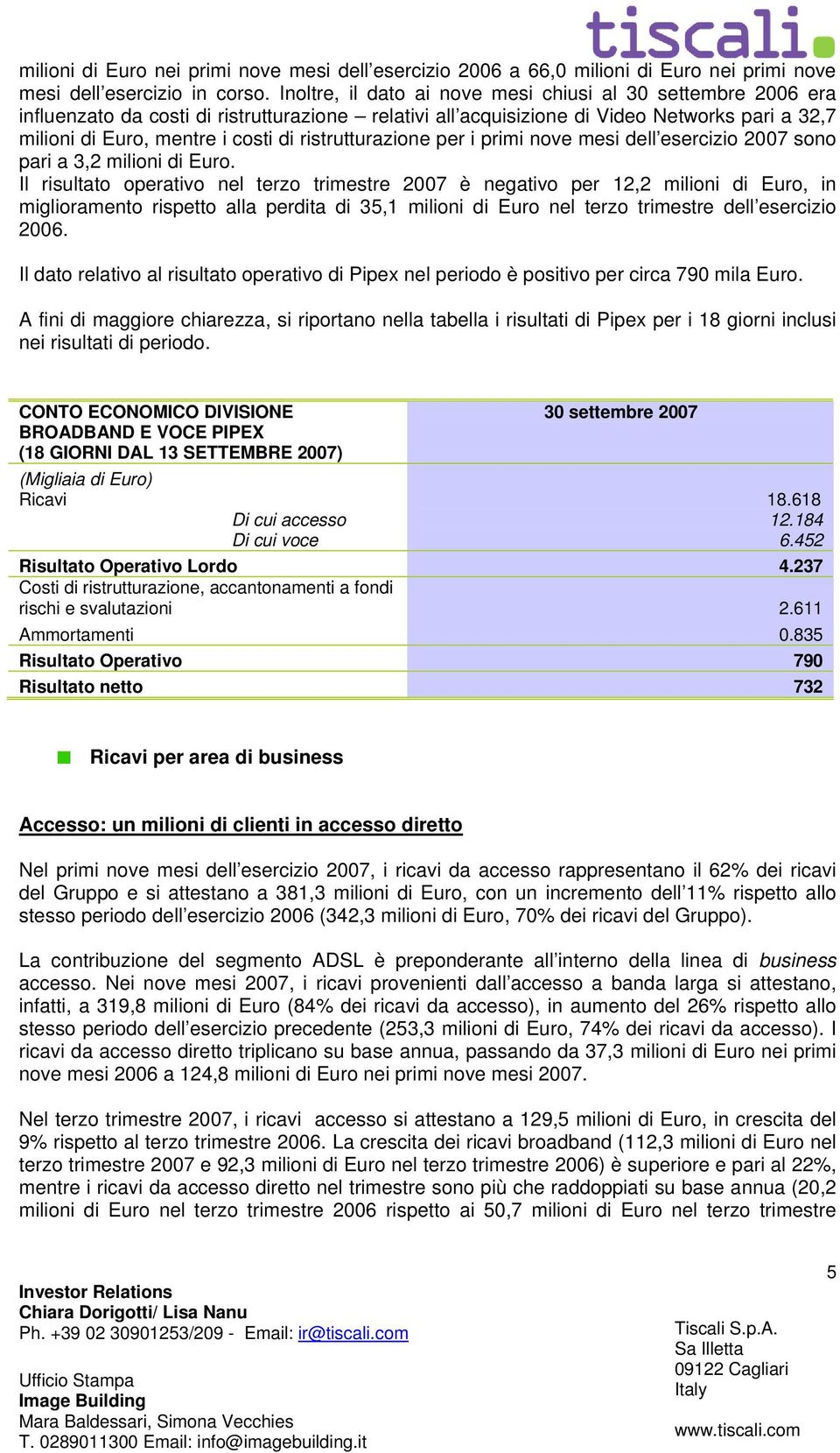 ristrutturazione per i primi nove mesi dell esercizio 2007 sono pari a 3,2 milioni di Euro.