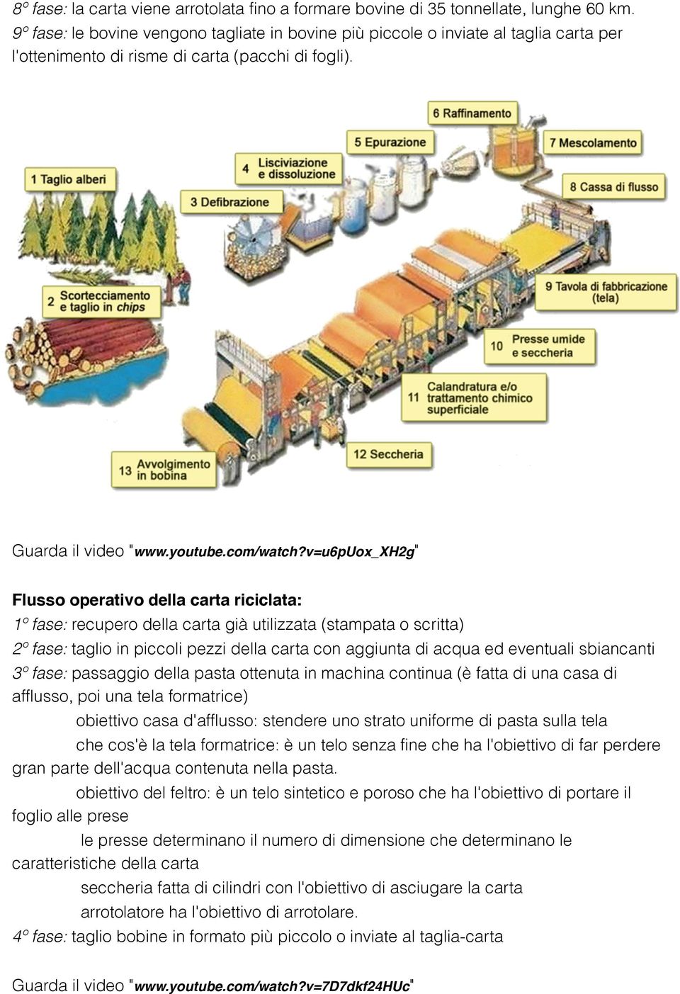 v=u6puox_xh2g" Flusso operativo della carta riciclata: 1º fase: recupero della carta già utilizzata (stampata o scritta) 2º fase: taglio in piccoli pezzi della carta con aggiunta di acqua ed