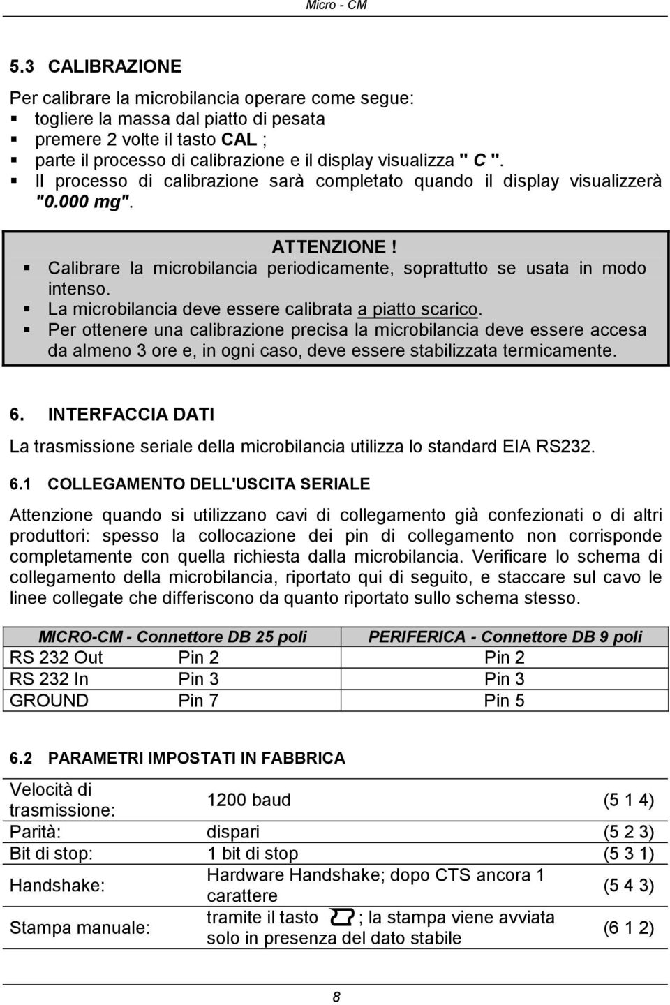 La microbilancia deve essere calibrata a piatto scarico.