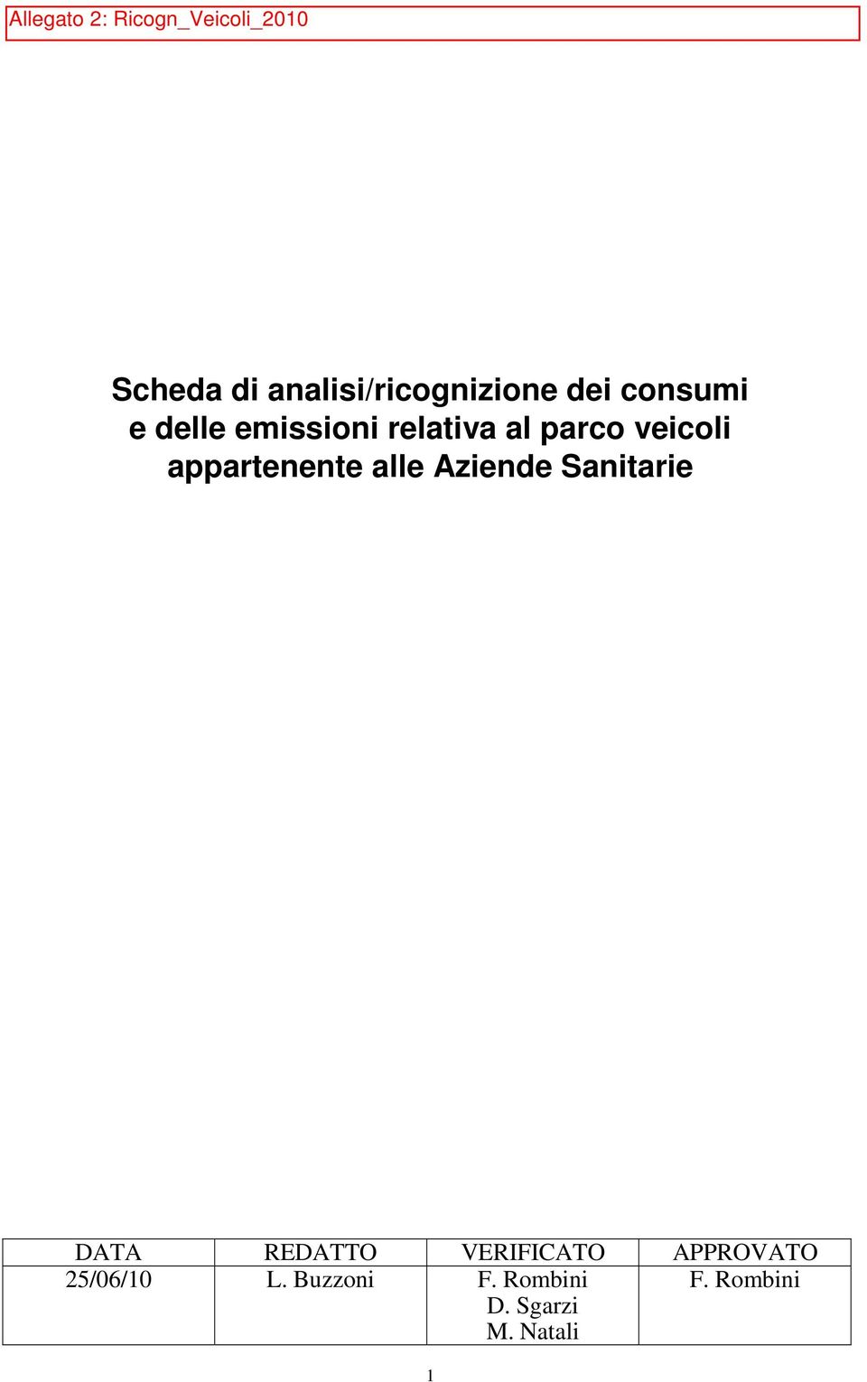 Aziende Sanitarie DATA REDATTO VERIFICATO APPROVATO