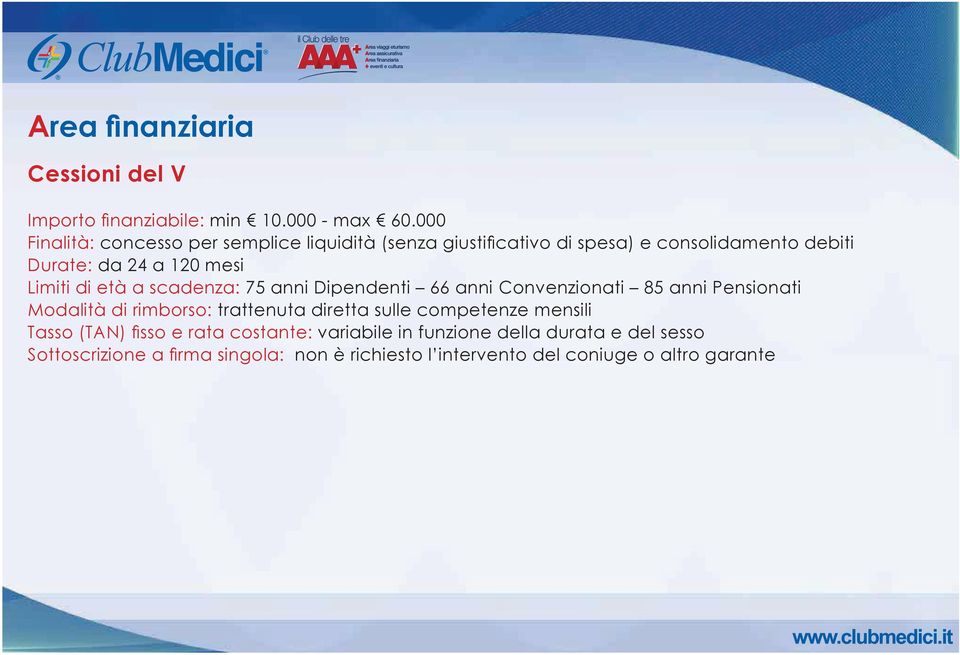Limiti di età a scadenza: 75 anni Dipendenti 66 anni Convenzionati 85 anni Pensionati Modalità di rimborso: trattenuta diretta