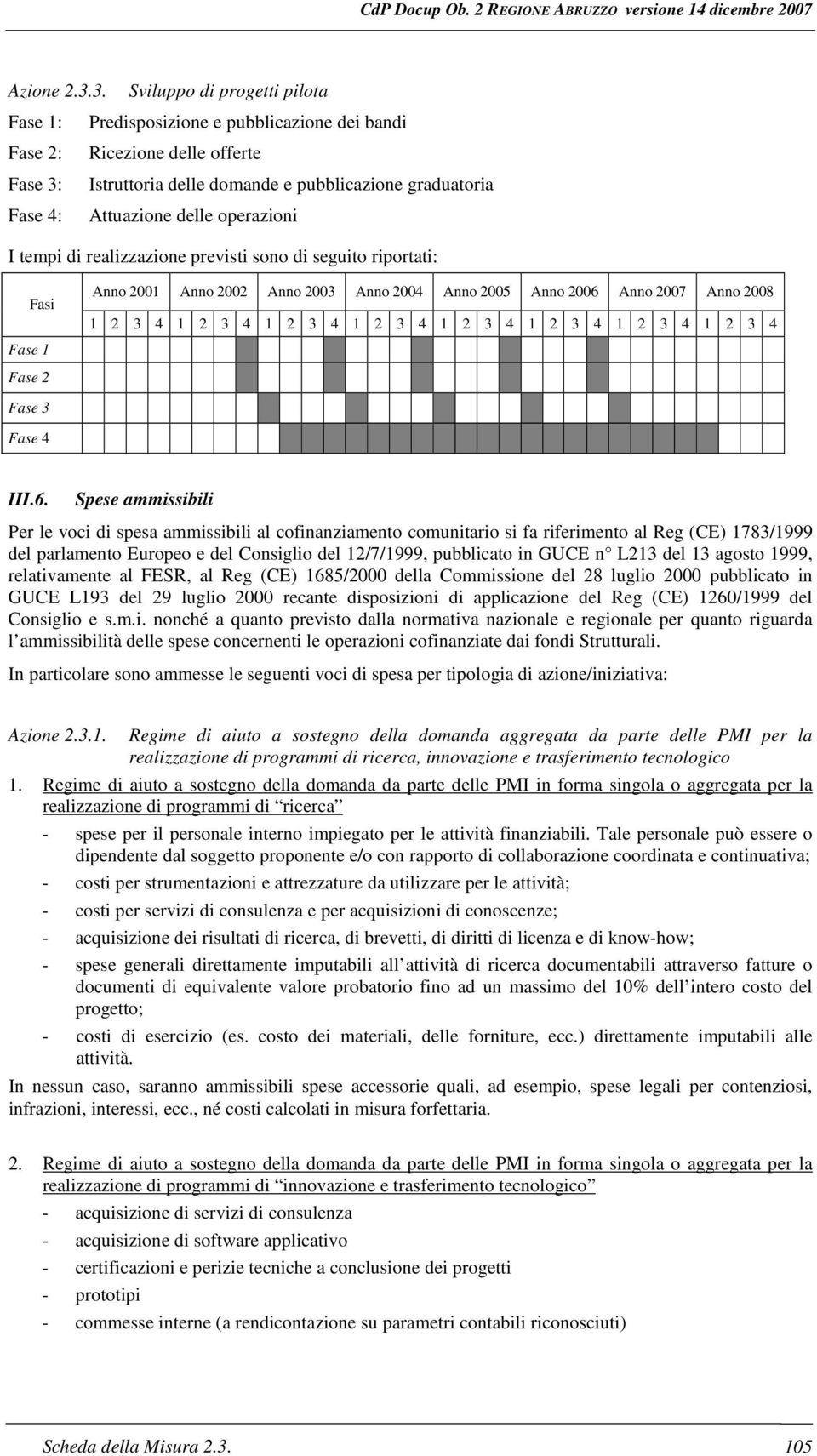 operazioni I tempi di realizzazione previsti sono di seguito riportati: Fasi Fase 1 Anno 2001 Anno 2002 Anno 2003 Anno 2004 Anno 2005 Anno 2006 Anno 2007 Anno 2008 1 2 3 4 1 2 3 4 1 2 3 4 1 2 3 4 1 2