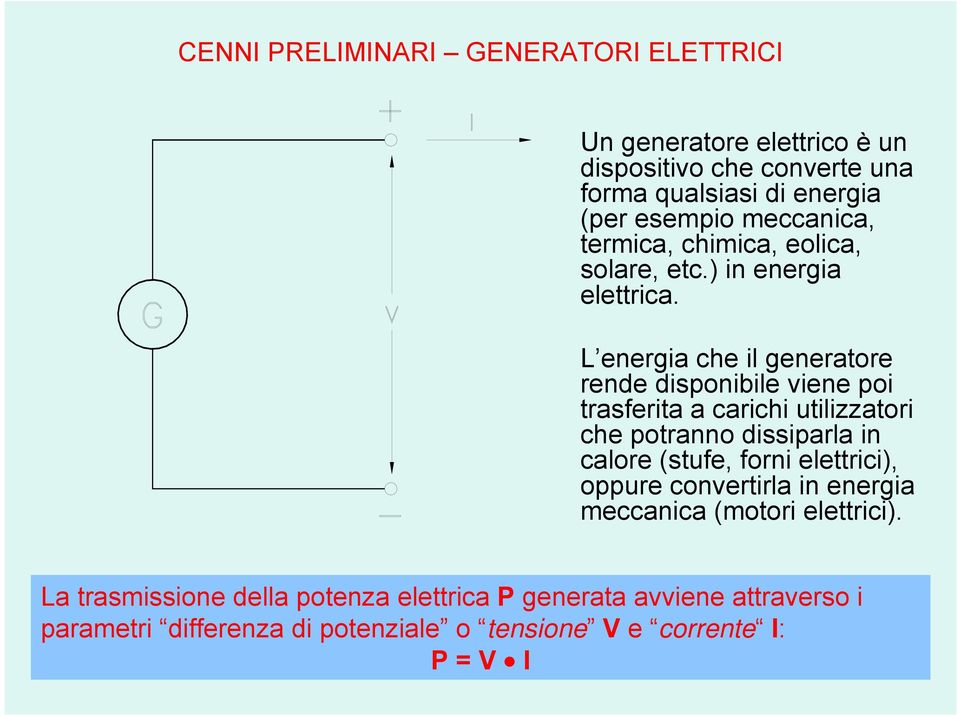 L energia che il generatore rende disponibile viene poi trasferita a carichi utilizzatori che potranno dissiparla in calore (stufe, forni