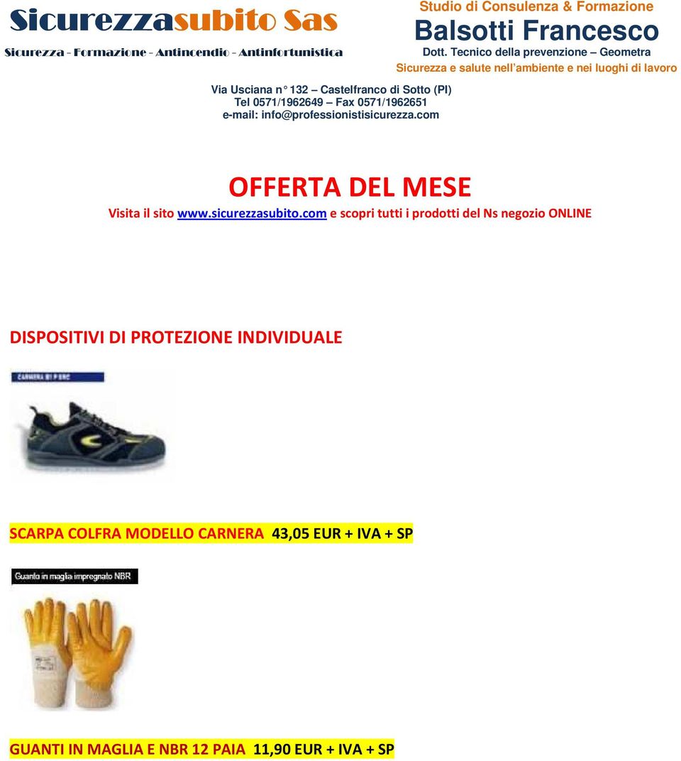 DISPOSITIVI DI PROTEZIONE INDIVIDUALE SCARPA COLFRA MODELLO