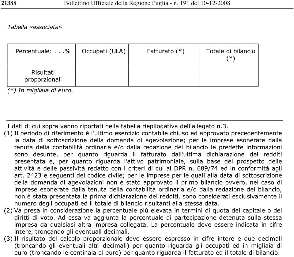 (1) Il periodo di riferimento è l ultimo esercizio contabile chiuso ed approvato precedentemente la data di sottoscrizione della domanda di agevolazione; per le imprese esonerate dalla tenuta della