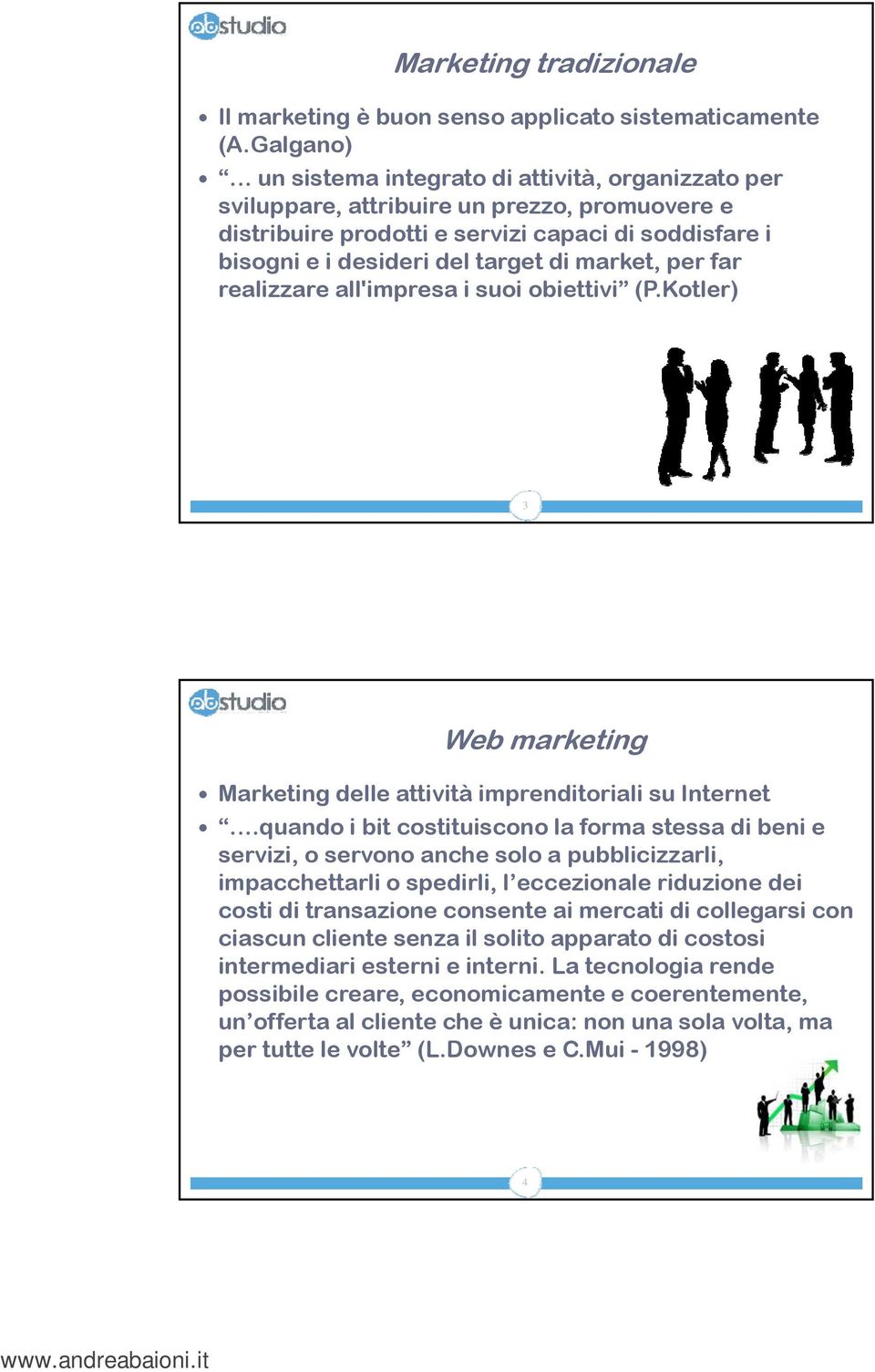 market, per far realizzare all'impresa i suoi obiettivi (P.Kotler) 3 Web marketing Marketing delle attività imprenditoriali su Internet.