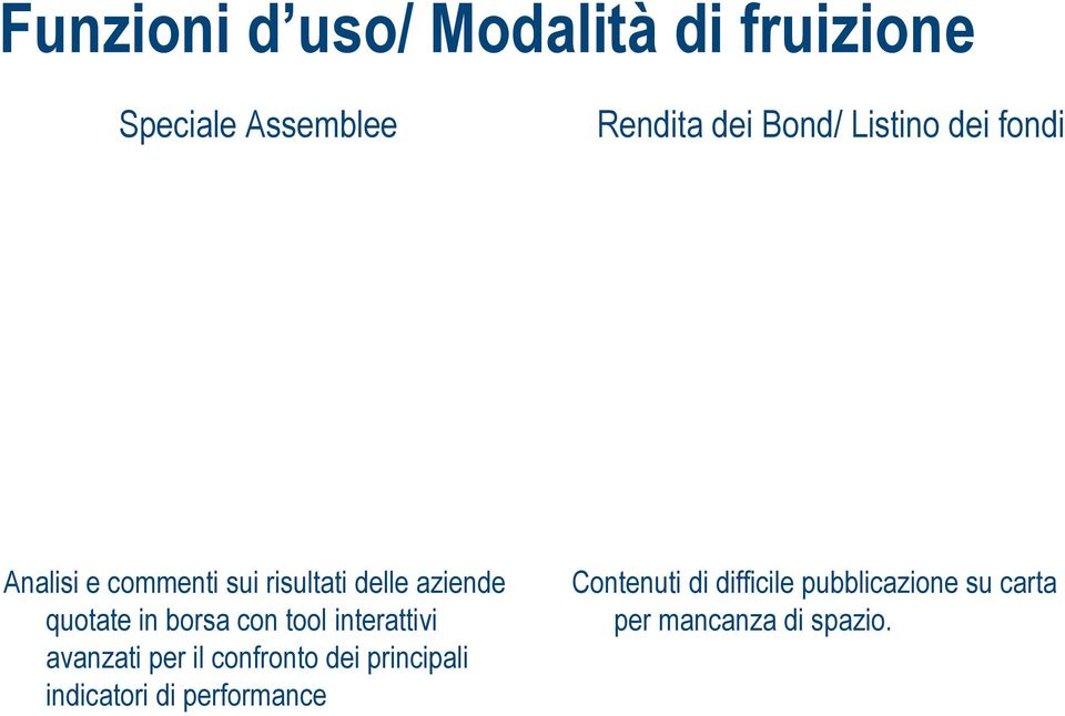 borsa con tool interattivi avanzati per il confronto dei principali indicatori