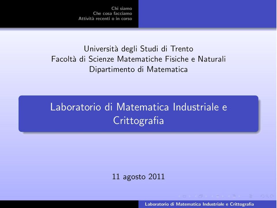 Dipartimento di Matematica Laboratorio di