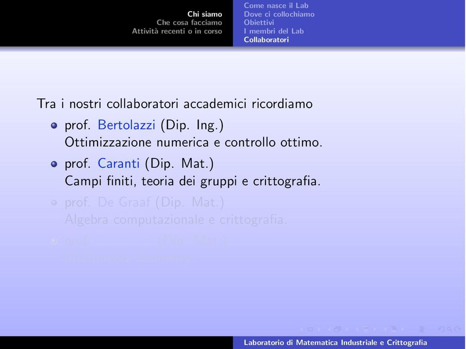 ) Ottimizzazione numerica e controllo ottimo. prof. Caranti (Dip. Mat.