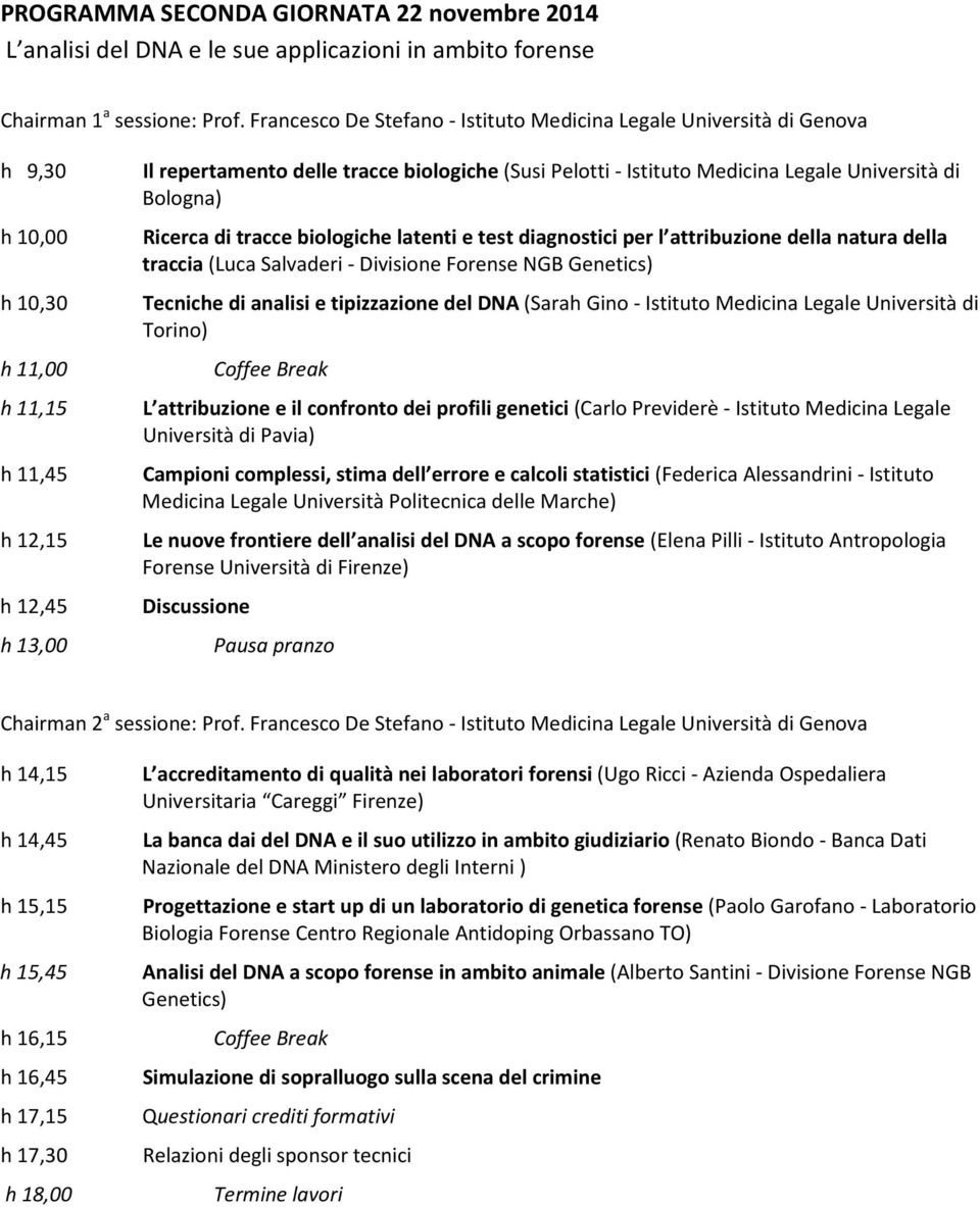 Istituto Medicina Legale Università di Bologna) Ricerca di tracce biologiche latenti e test diagnostici per l attribuzione della natura della traccia (Luca Salvaderi - Divisione Forense NGB Genetics)