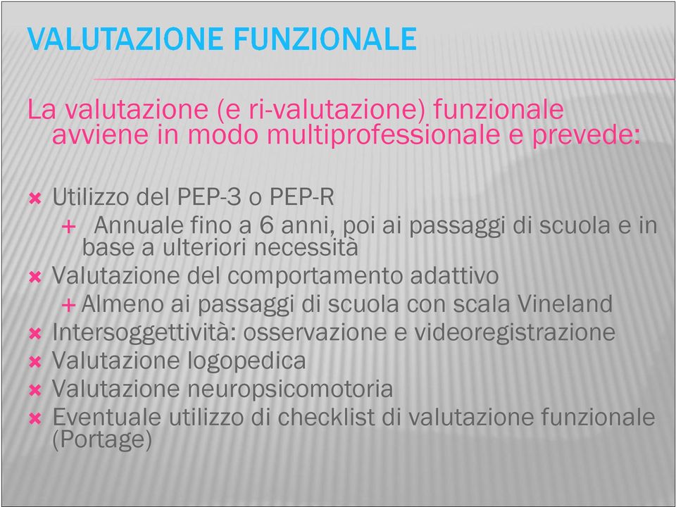 comportamento adattivo Almeno ai passaggi di scuola con scala Vineland Intersoggettività: osservazione e