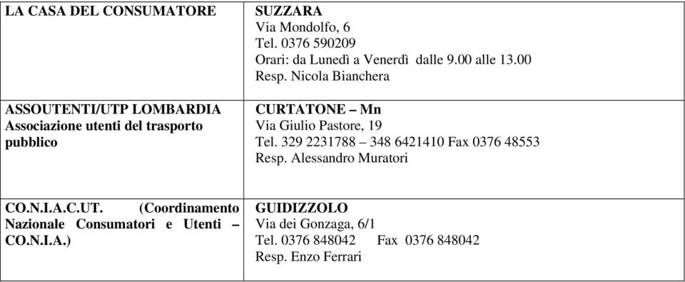 Nicola Bianchera CURTATONE Mn Via Giulio Pastore, 19 Tel. 329 2231788 348 6421410 Fax 0376 48553 Resp.