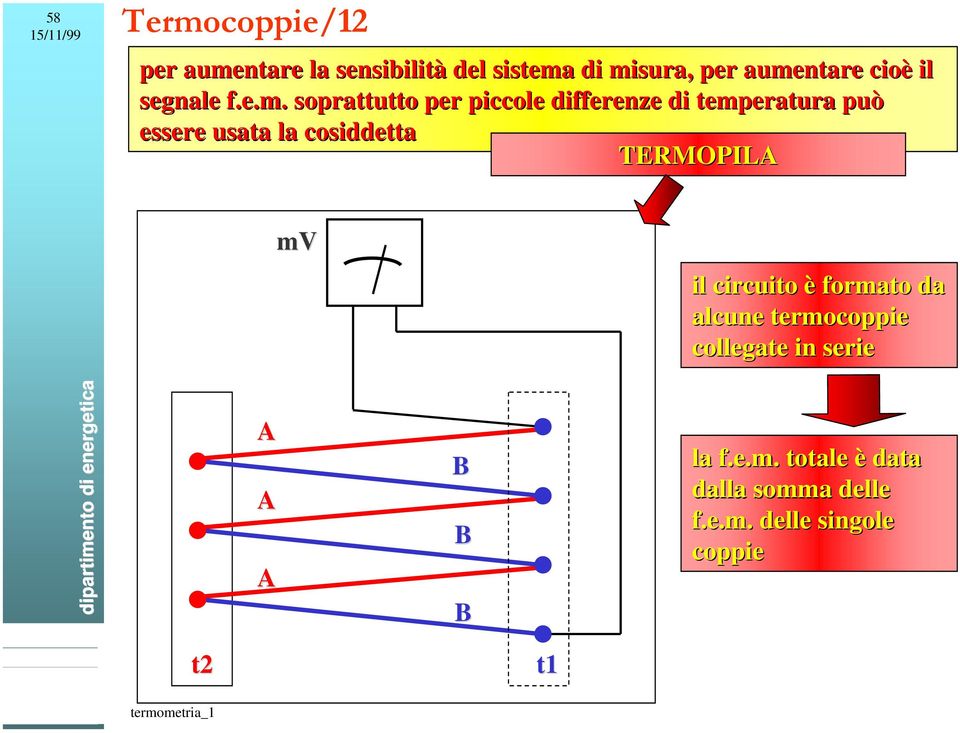 essere usata la cosiddetta TERMOPILA mv il circuito è formato da alcune termocoppie