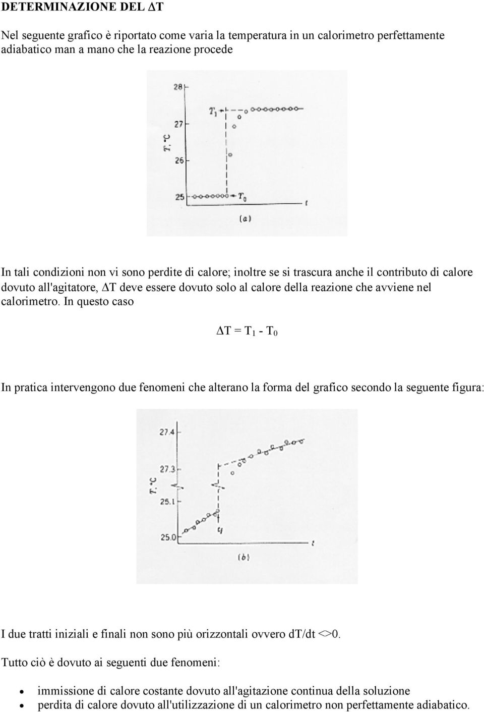 In questo caso T = T 1 - T 0 In pratica intervengono due fenomeni che alterano la forma del grafico secondo la seguente figura: I due tratti iniziali e finali non sono più orizzontali ovvero