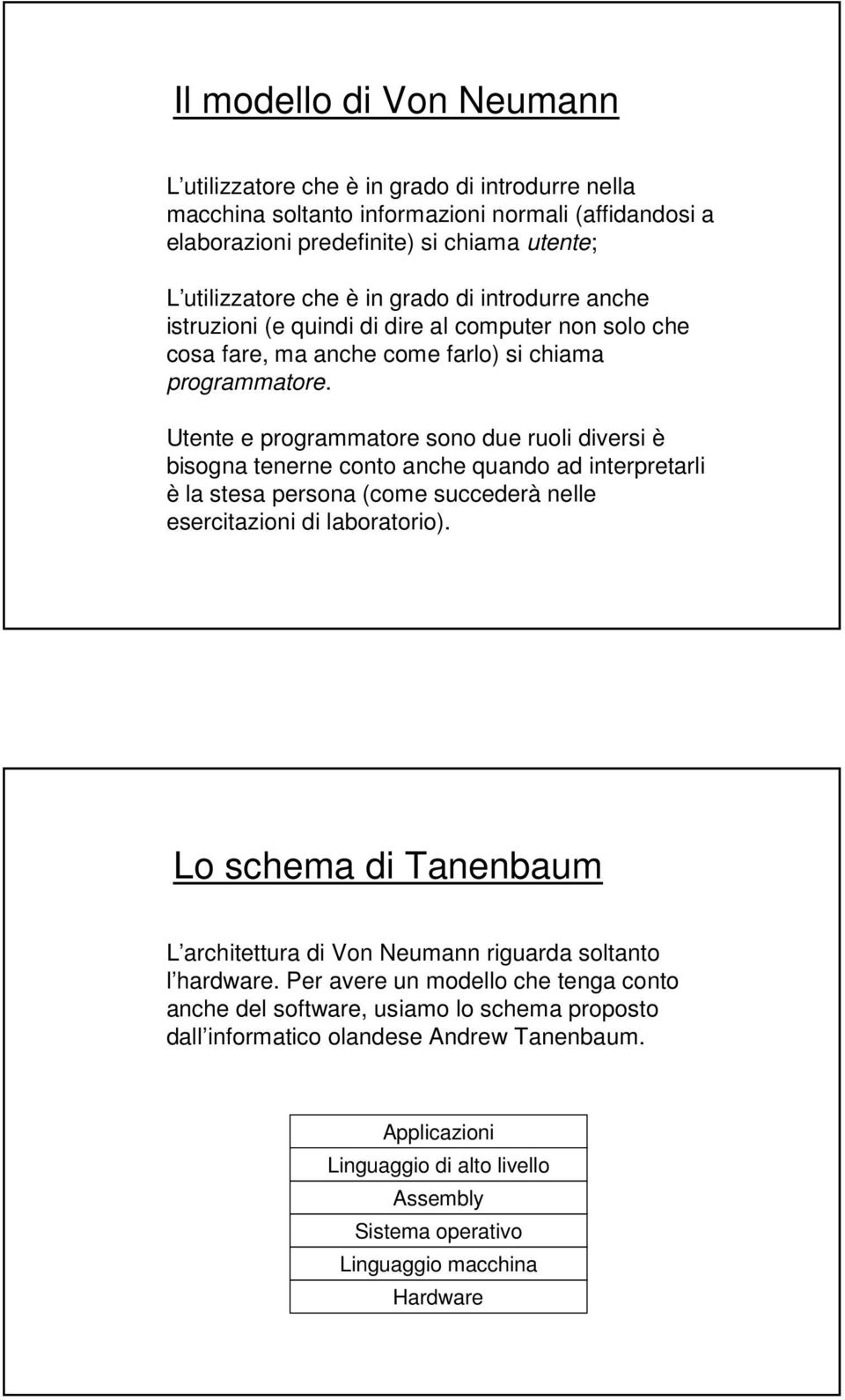 Utente e programmatore sono due ruoli diversi è bisogna tenerne conto anche quando ad interpretarli è la stesa persona (come succederà nelle esercitazioni di laboratorio).