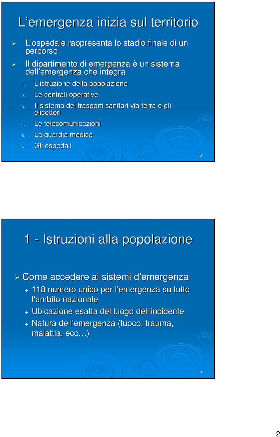 Le telecomunicazioni 5. La guardia medica 6.