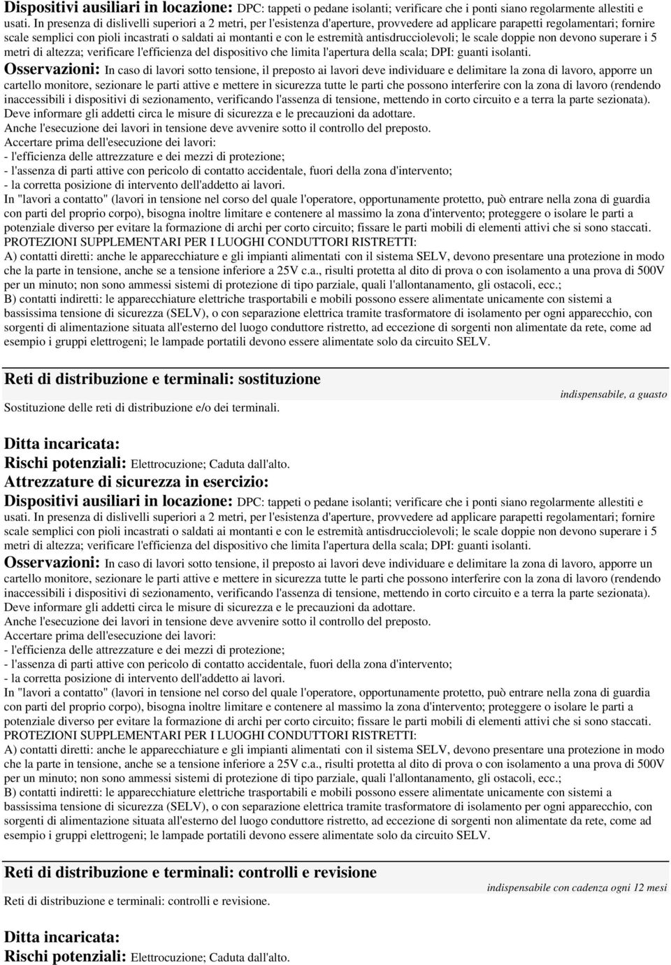 estremità antisdrucciolevoli; le scale doppie non devono superare i 5 metri di altezza; verificare l'efficienza del dispositivo che limita l'apertura della scala; DPI: guanti isolanti.