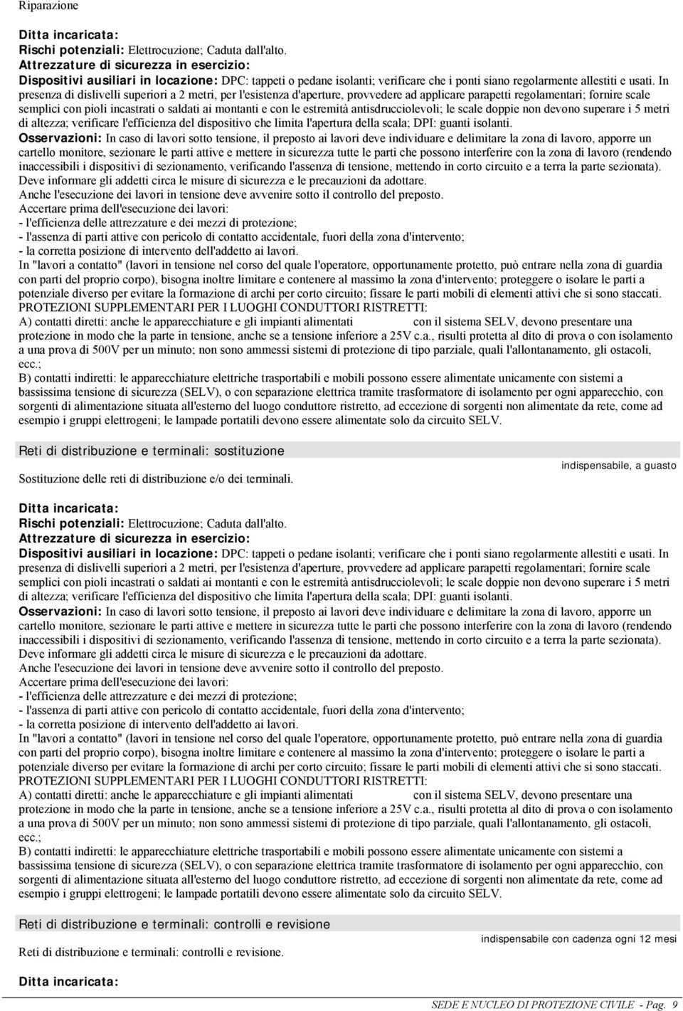 estremità antisdrucciolevoli; le scale doppie non devono superare i 5 metri di altezza; verificare l'efficienza del dispositivo che limita l'apertura della scala; DPI: guanti isolanti.