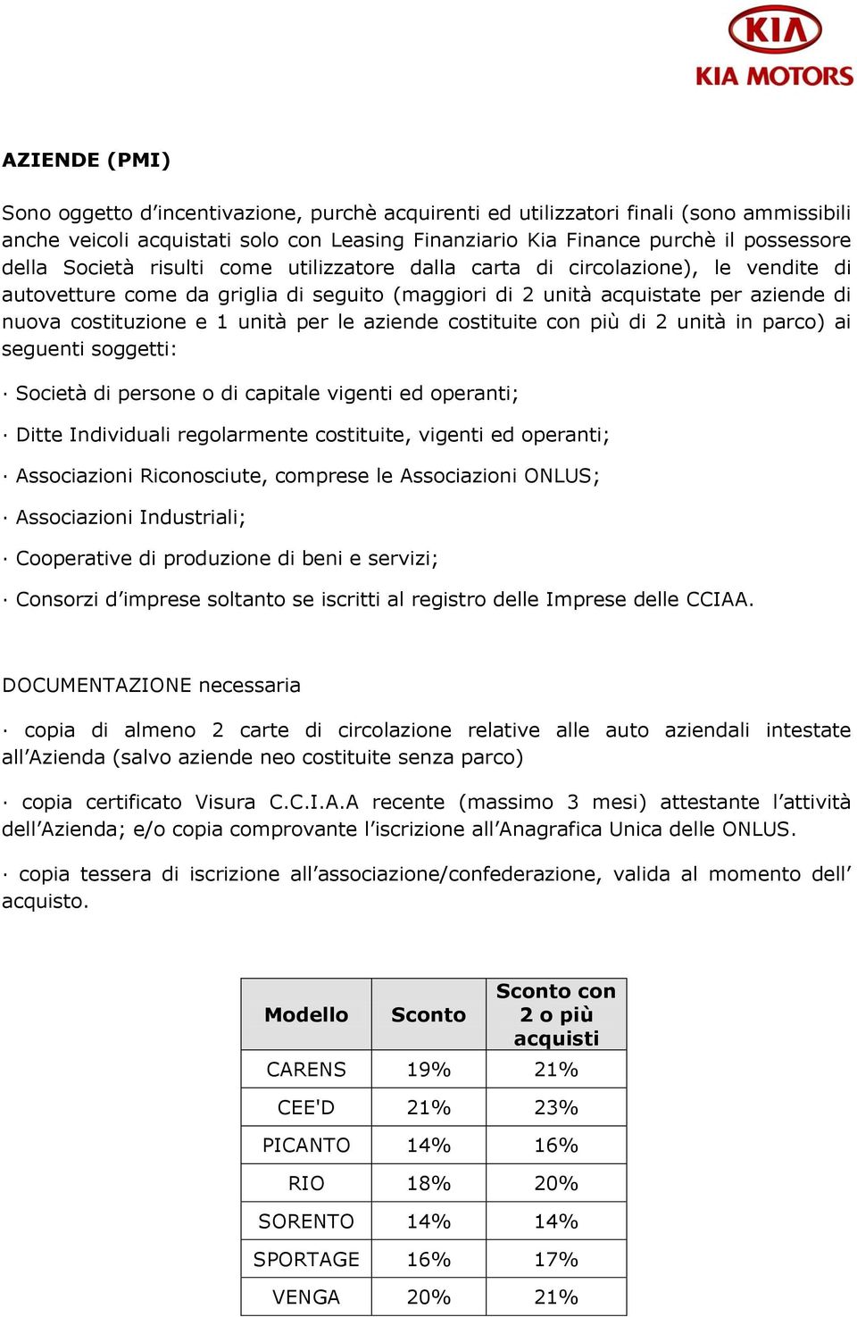 aziende costituite con più di 2 unità in parco) ai seguenti soggetti: Società di persone o di capitale vigenti ed operanti; Ditte Individuali regolarmente costituite, vigenti ed operanti;